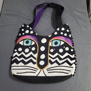 Laurel Burch Black and White Cat Shoulder Bag with Purple and Gold Accents